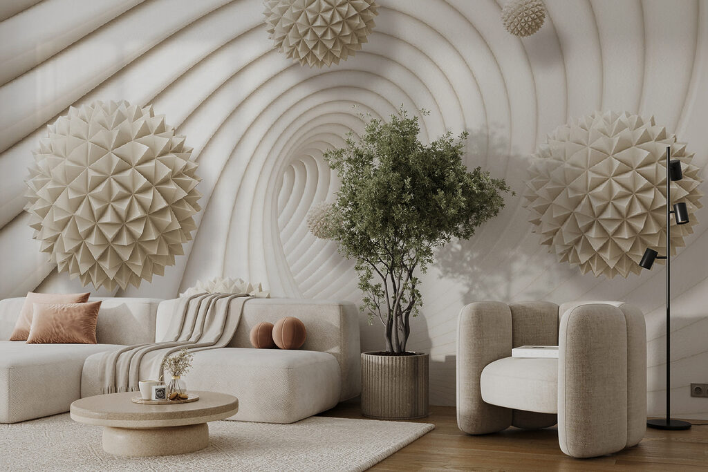 White swirly pattern with white balls White swirly pattern with white balls