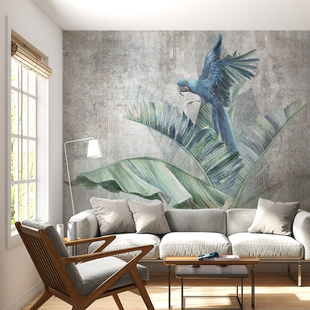 Blue parrot on a banana leaf Blue parrot on a banana leaf