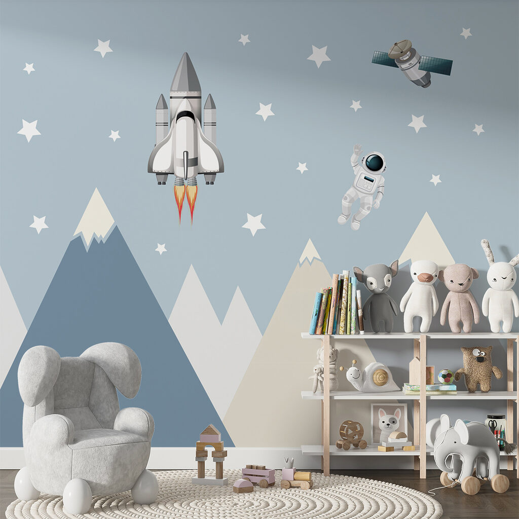 Space shuttle and astronaut in the sky