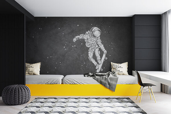 Kresba astronauta na skateboarde Kresba astronauta na skateboarde