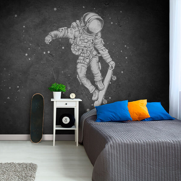 Kresba astronauta na skateboarde Kresba astronauta na skateboarde