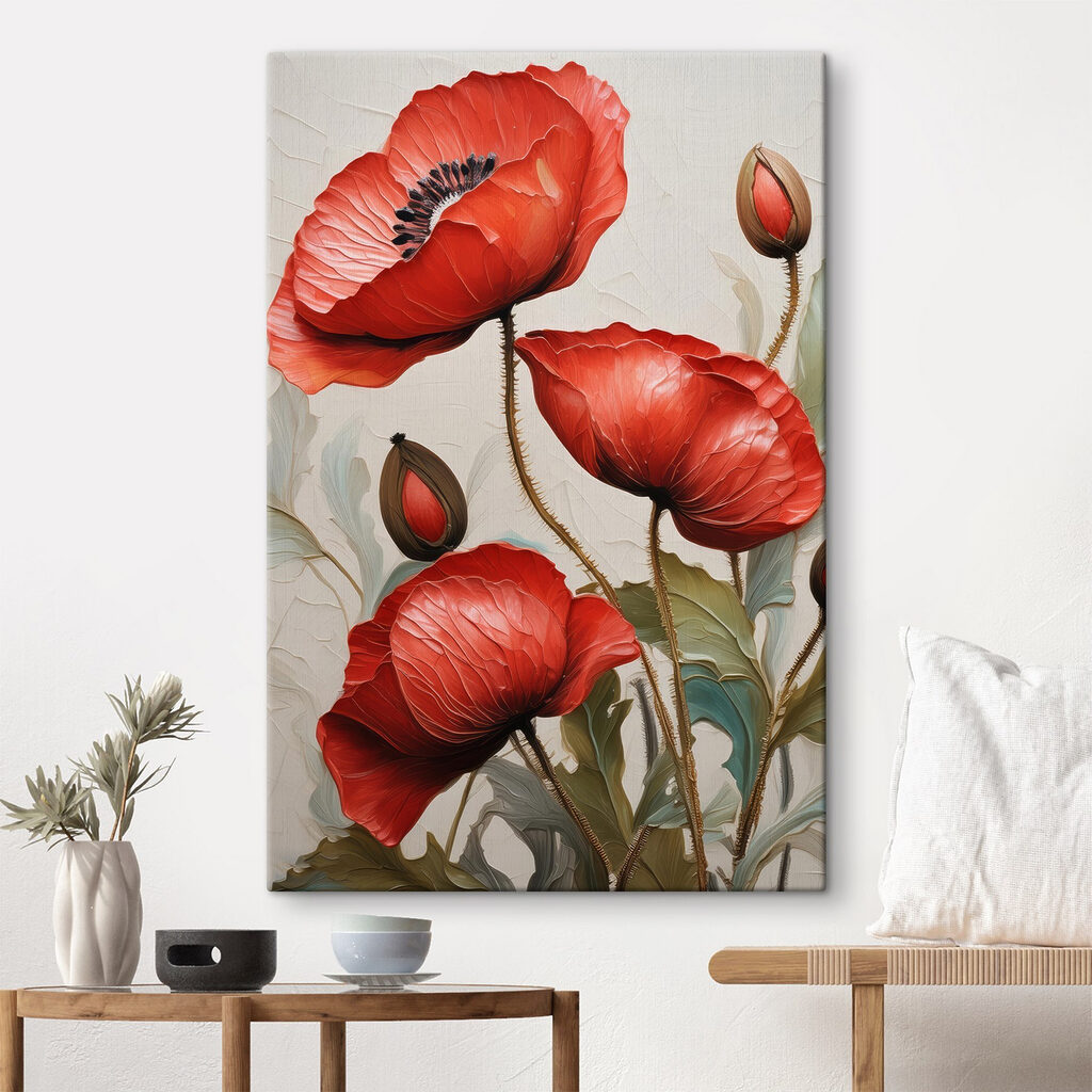 A painting of red flowers A painting of red flowers