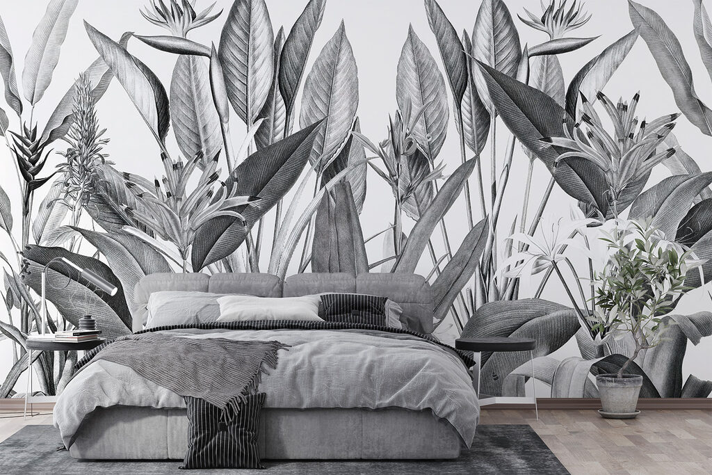 Tropical foliage in monochrome shades