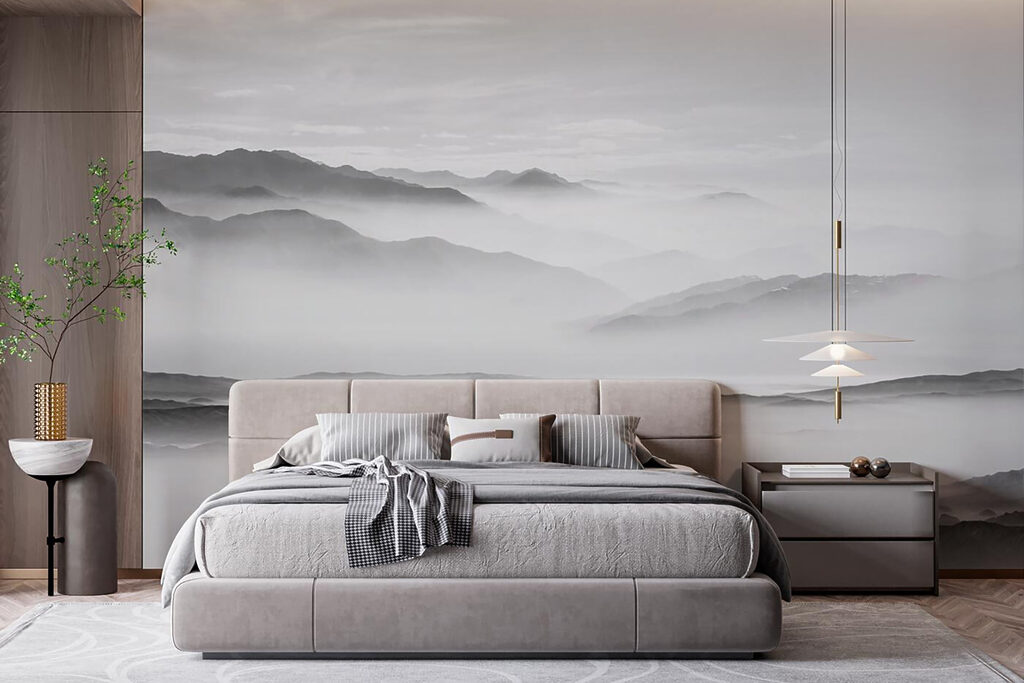 Foggy landscape with mountains