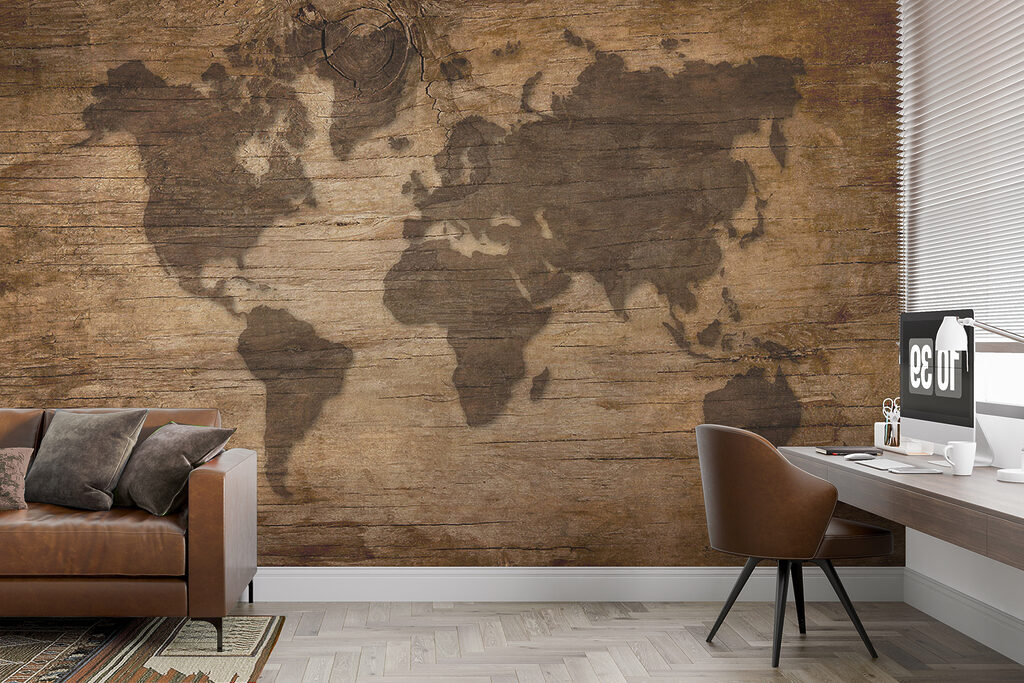 Map of the world on a wood surface