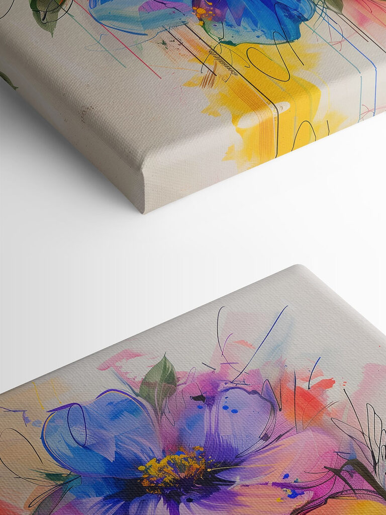 Painting of flowers on a white surface