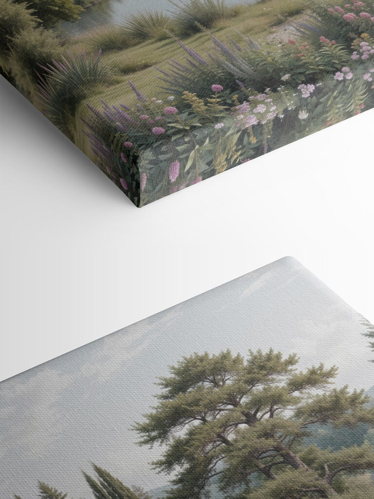 Lake with trees and grass and flowers Lake with trees and grass and flowers