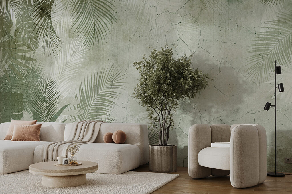 A wall with palm leaves A wall with palm leaves