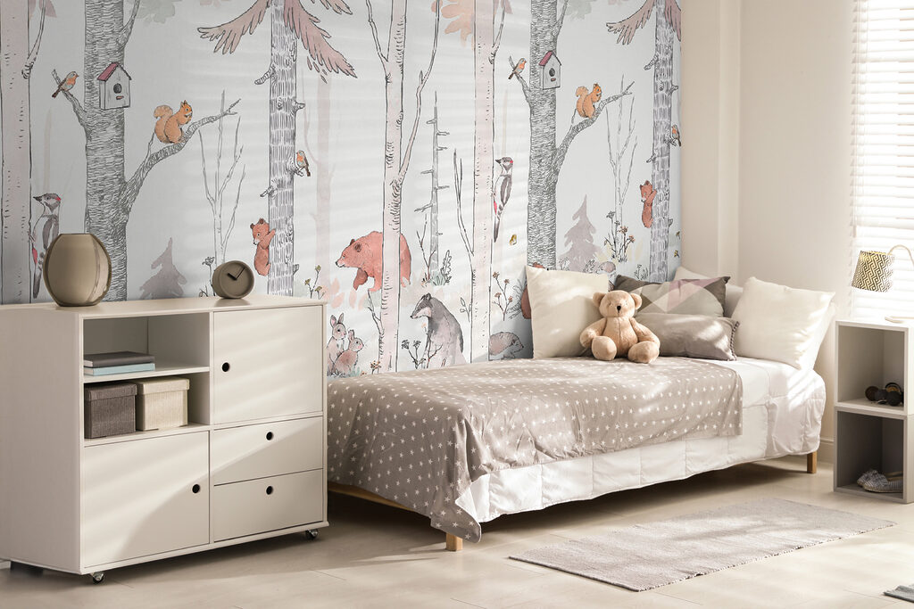 A group of animals in a forest A group of animals in a forest