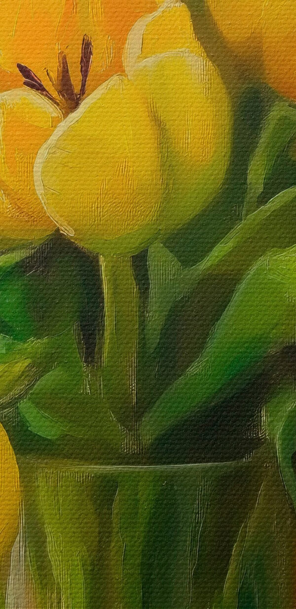 Maľba žltých tulipánov v sklenenej váze Maľba žltých tulipánov v sklenenej váze