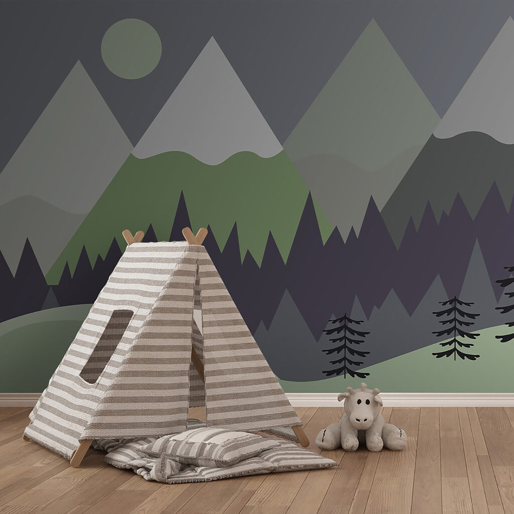 A mountain landscape with trees and mountains