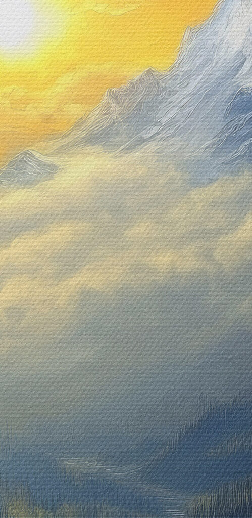 Mountain landscape with trees and clouds