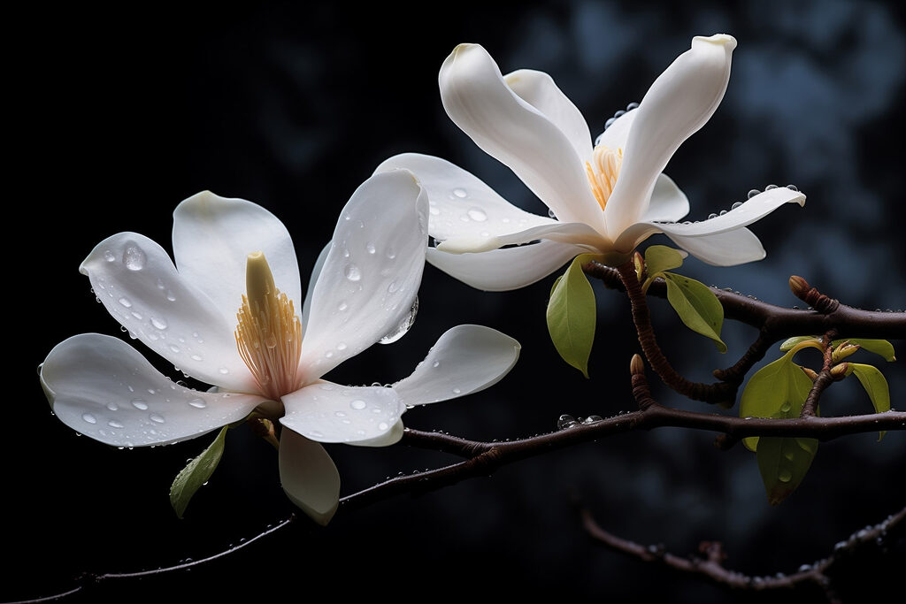 Delicate blossoms adorned with droplets Delicate blossoms adorned with droplets