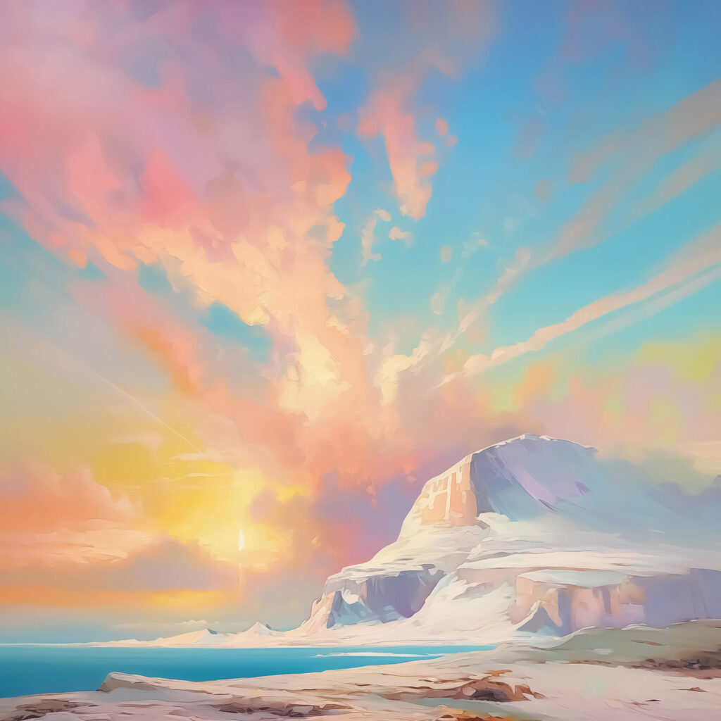 Painting of a mountain and water Painting of a mountain and water