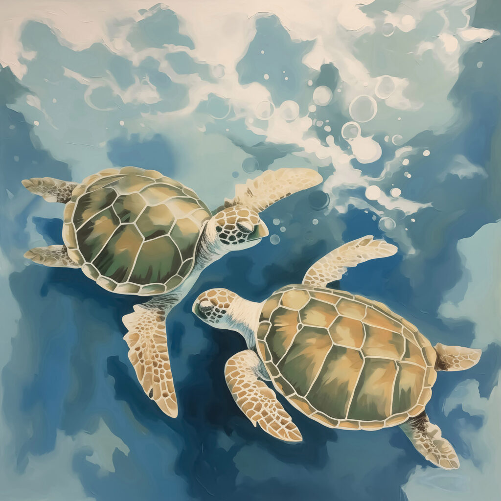 Couple of turtles swimming in water Couple of turtles swimming in water