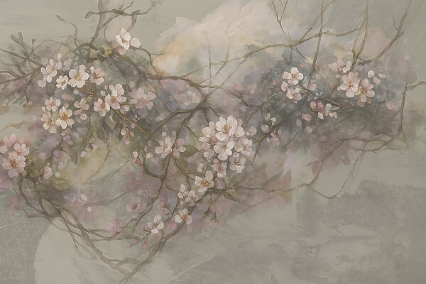 Painting of flowers on a branch