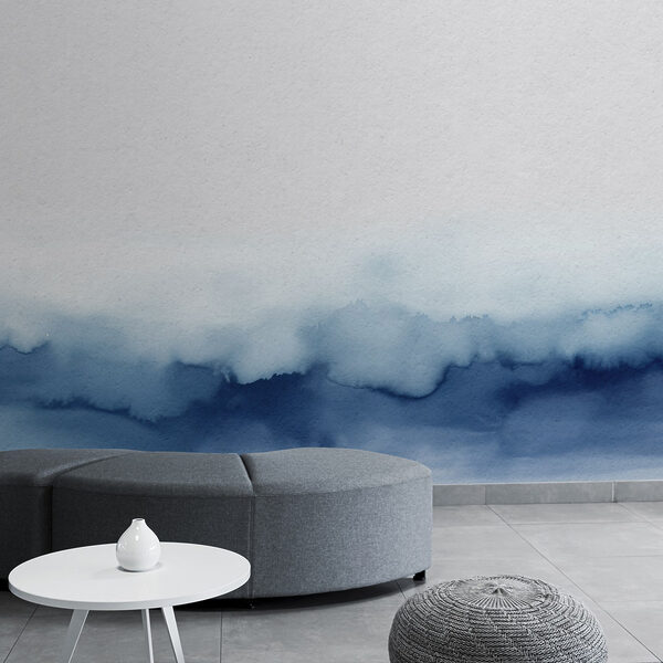 A blue and white watercolor