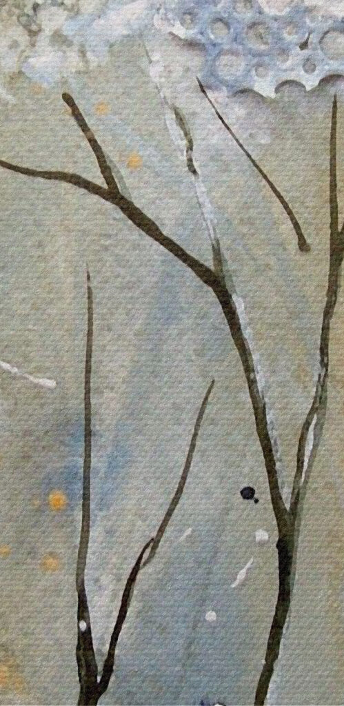 A painting of a white and blue plant