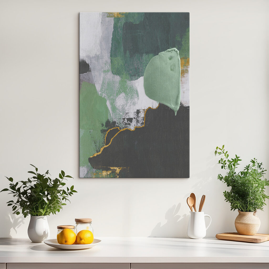 A painting of green and white A painting of green and white