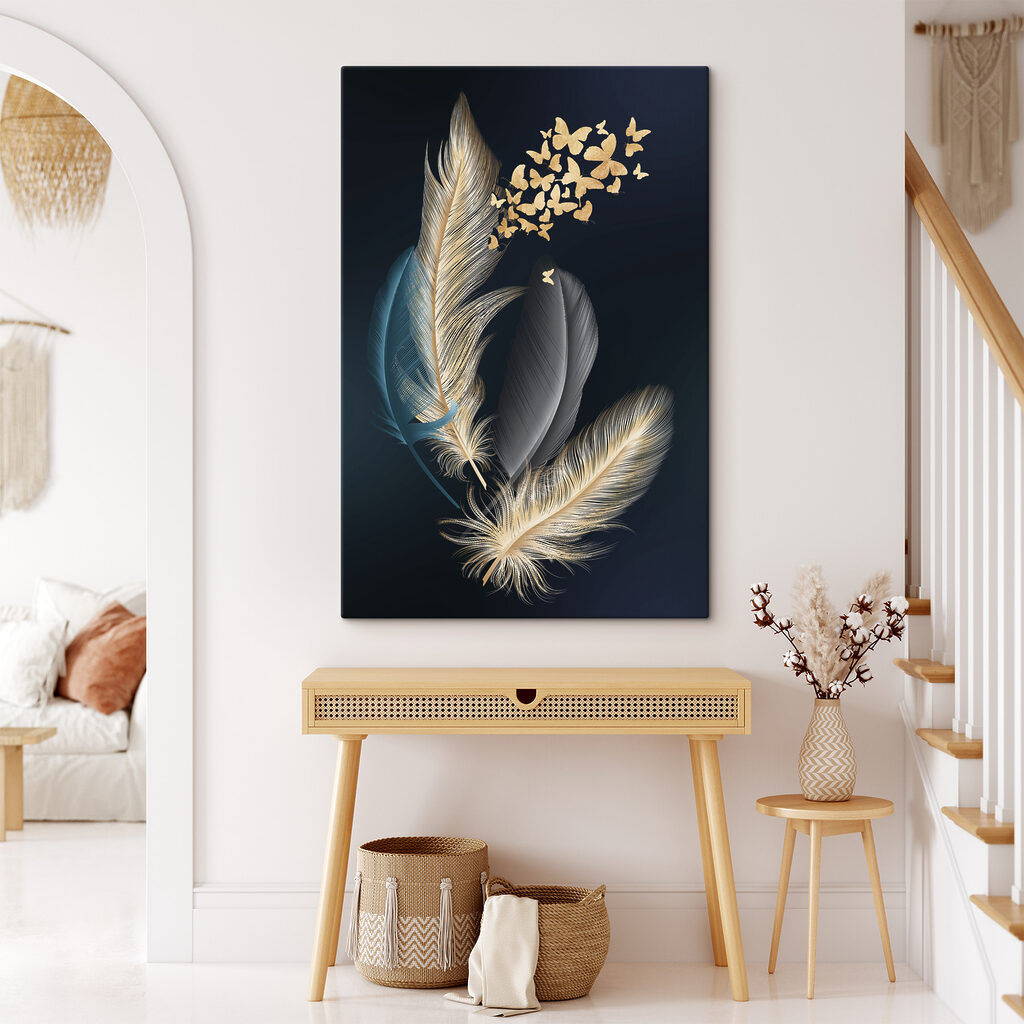 A group of feathers with butterflies