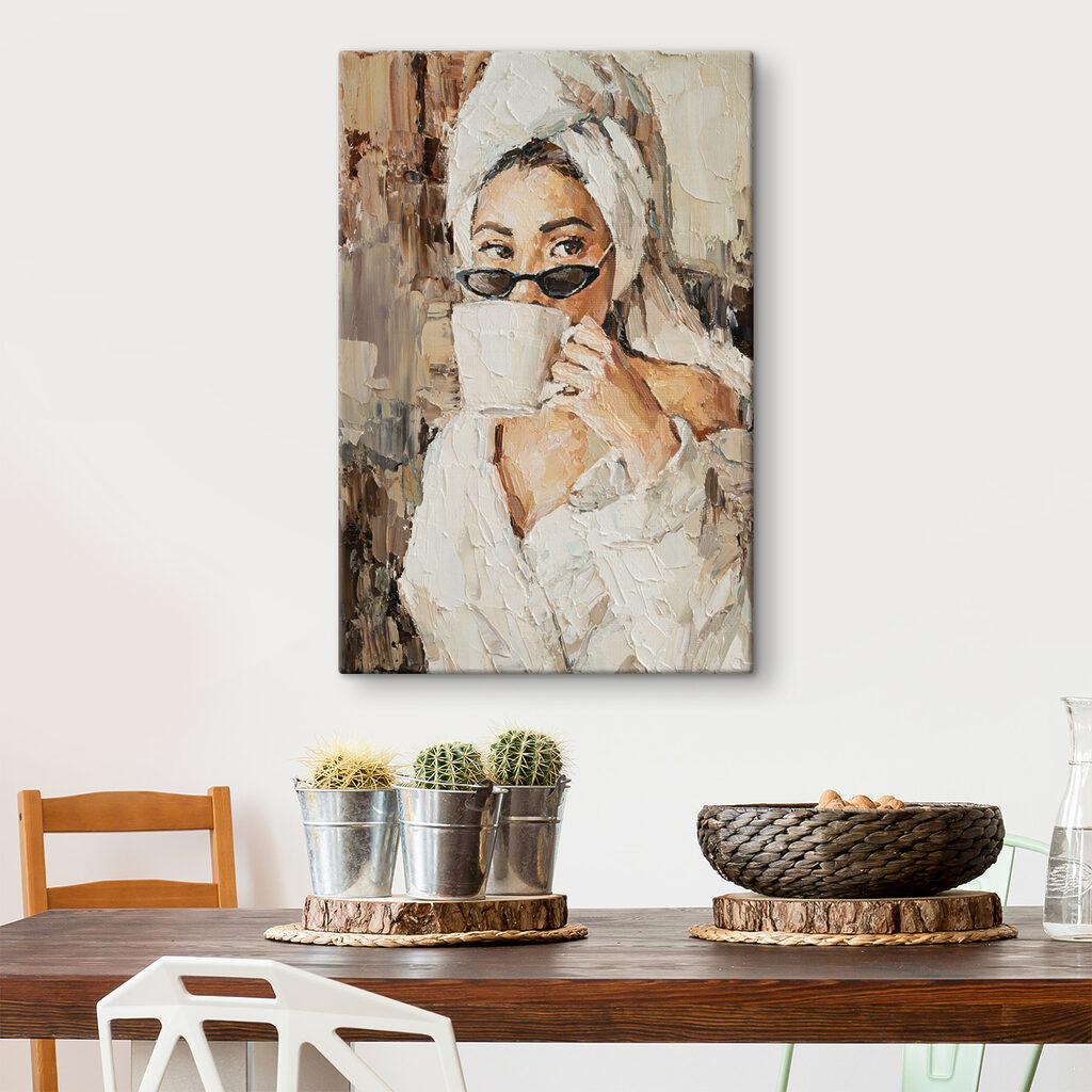 A painting of a woman holding a cup