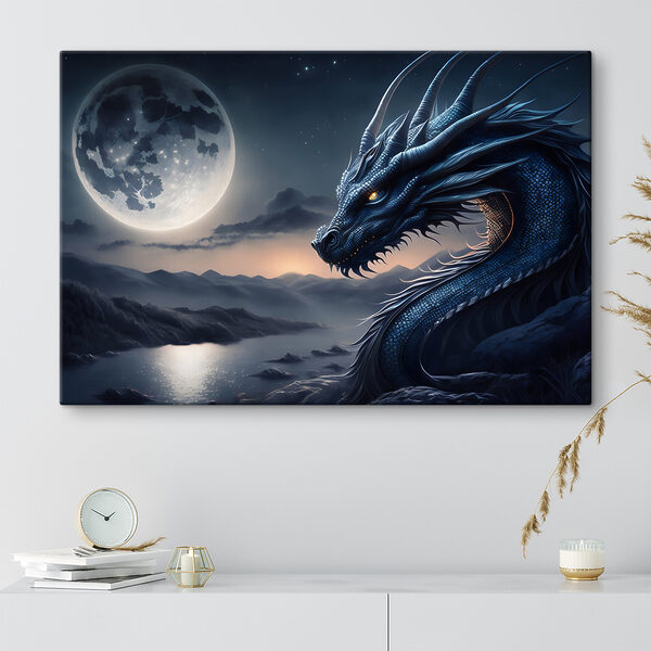 Modrý drak s mesiacom v pozadí Modrý drak s mesiacom v pozadí