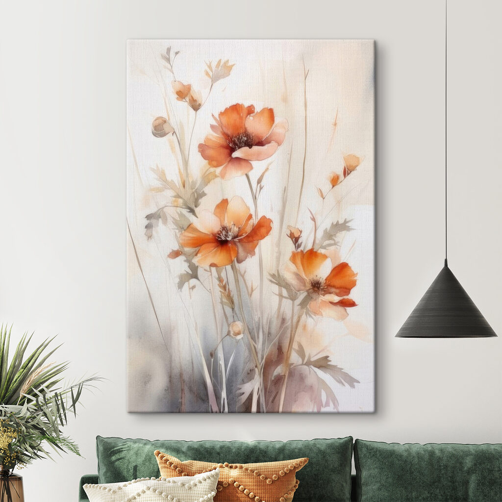 A painting of orange flowers A painting of orange flowers