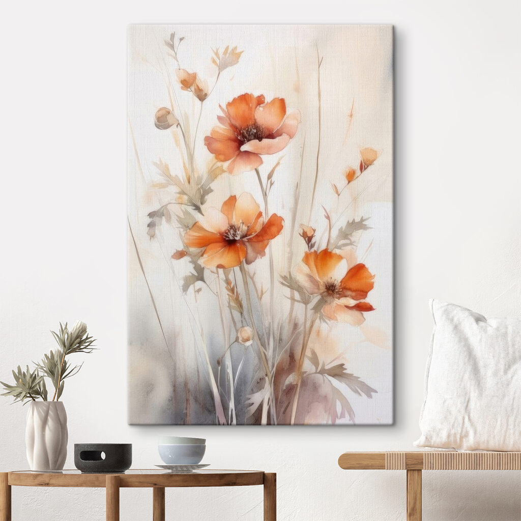 A painting of orange flowers A painting of orange flowers