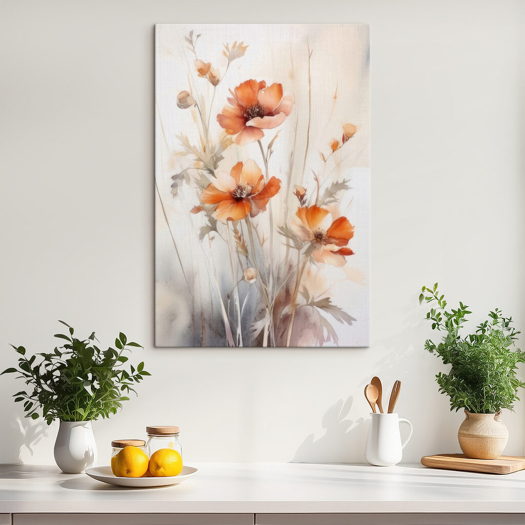 A painting of orange flowers A painting of orange flowers