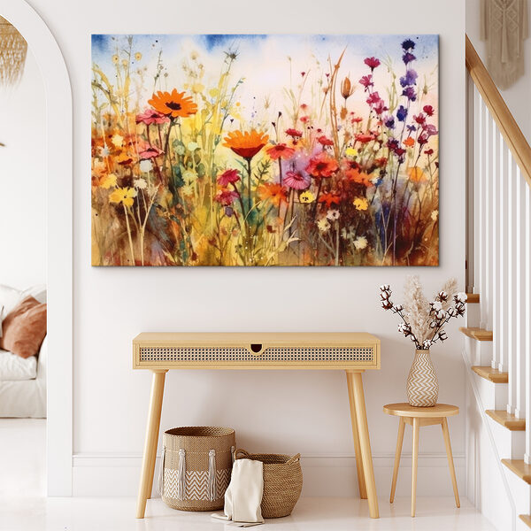 A painting of flowers in a field A painting of flowers in a field