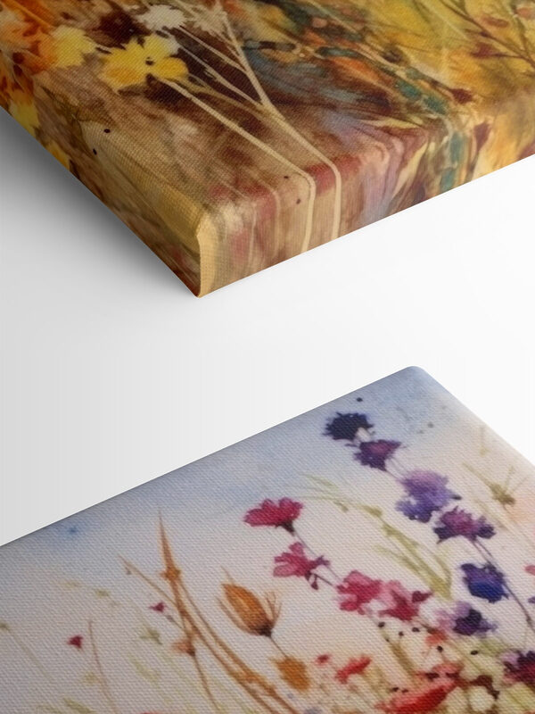 A painting of flowers in a field A painting of flowers in a field