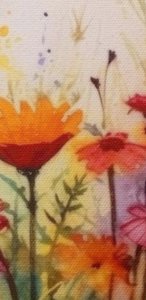A painting of flowers in a field A painting of flowers in a field