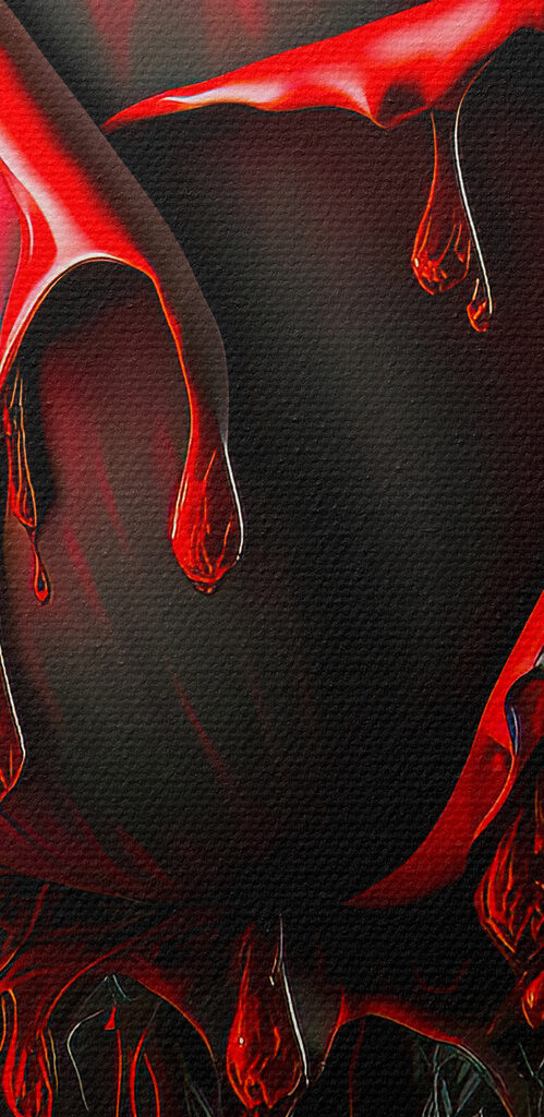 A red rose with green leaves and dripping red paint A red rose with green leaves and dripping red paint