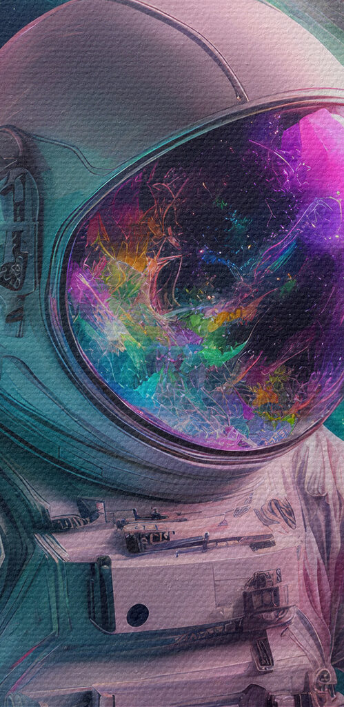 An astronaut in a colorful circle