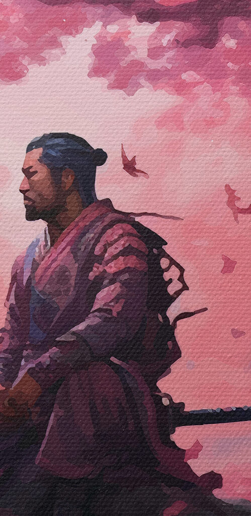 A man sitting on a rock with a sword