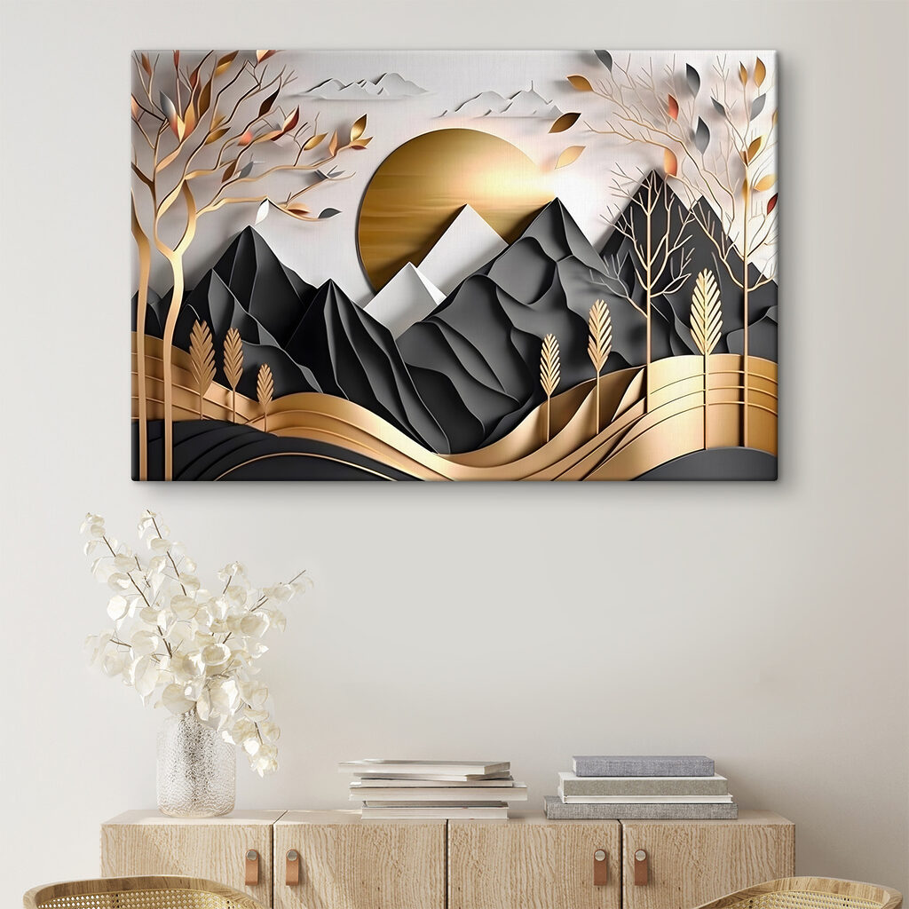 A paper cut out of a mountain landscape A paper cut out of a mountain landscape