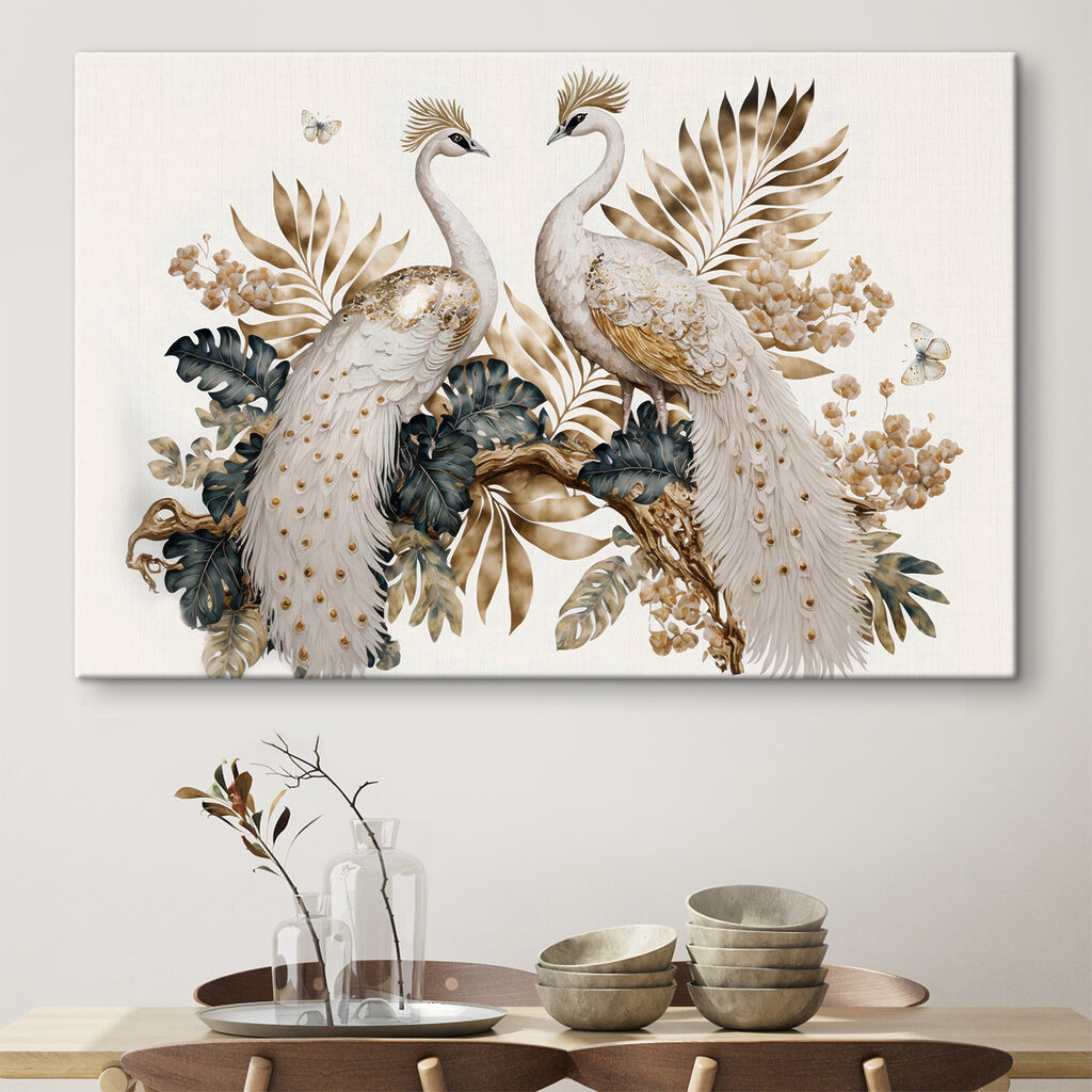 Elegant peacocks amidst serene floral beauty Elegant peacocks amidst serene floral beauty