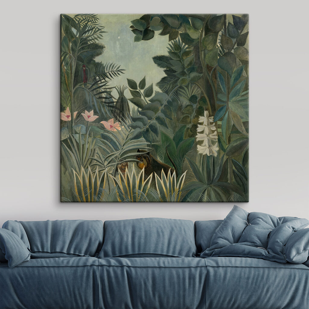 A painting of a jungle with plants and flowers A painting of a jungle with plants and flowers