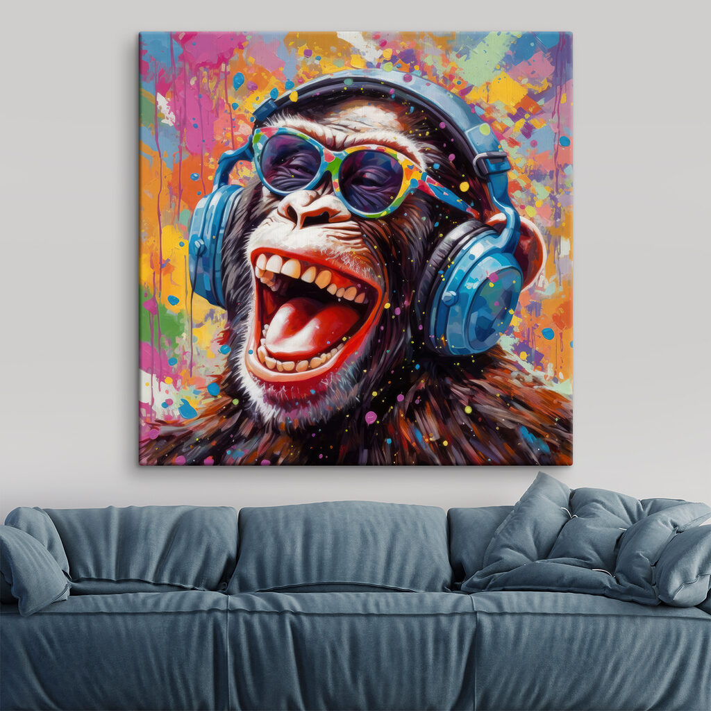 A monkey wearing headphones and sunglasses A monkey wearing headphones and sunglasses