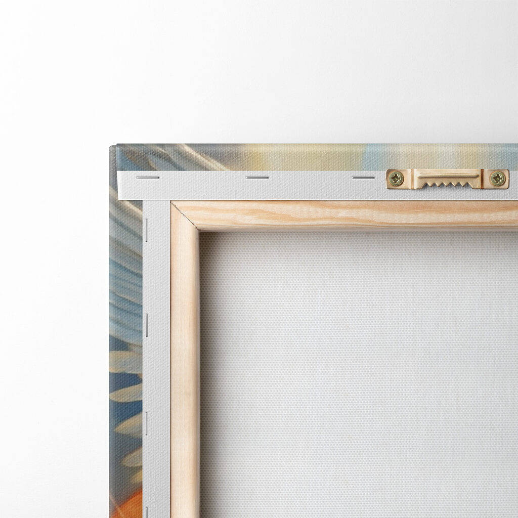 A painting of a person in armor with wings and a sword