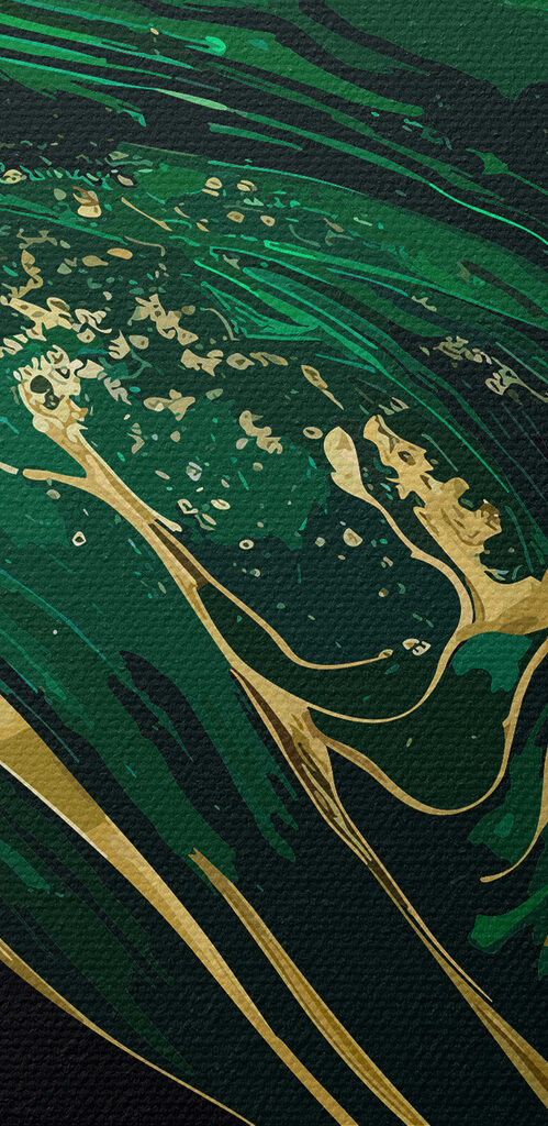 Emerald swirls with sparkling accents Emerald swirls with sparkling accents