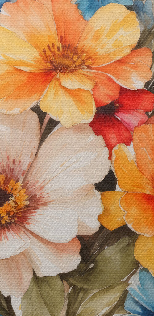 A painting of flowers on a white surface