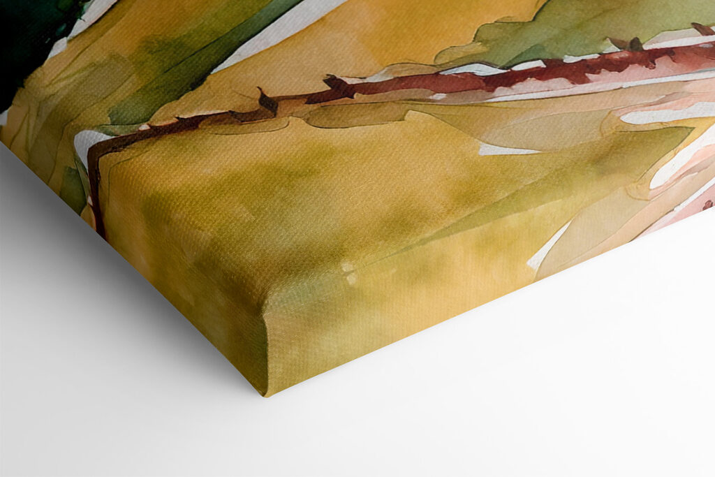 Watercolor of a house on a hill with trees and hills Watercolor of a house on a hill with trees and hills