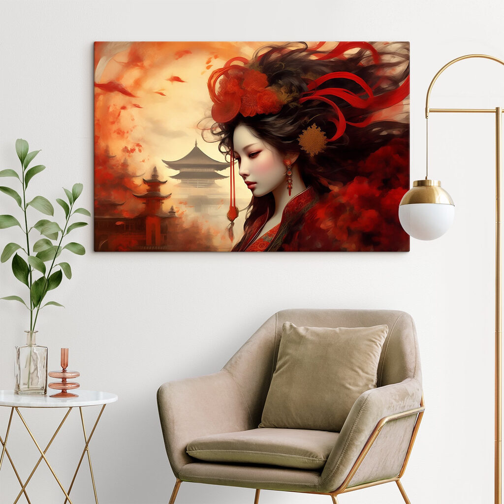 A woman with long hair and red flowers in her hair A woman with long hair and red flowers in her hair