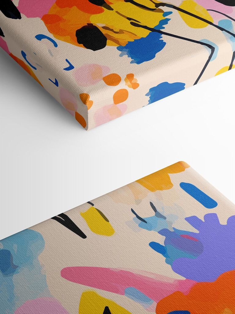 A colorful painting of black dots and spots A colorful painting of black dots and spots