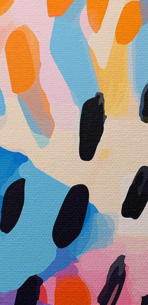 A colorful painting of black dots and spots A colorful painting of black dots and spots