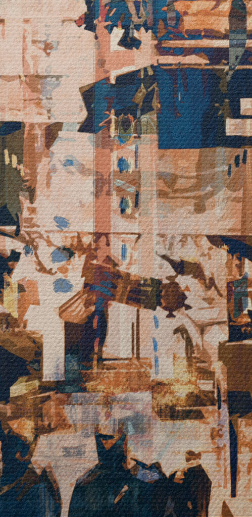 A group of people walking down a street