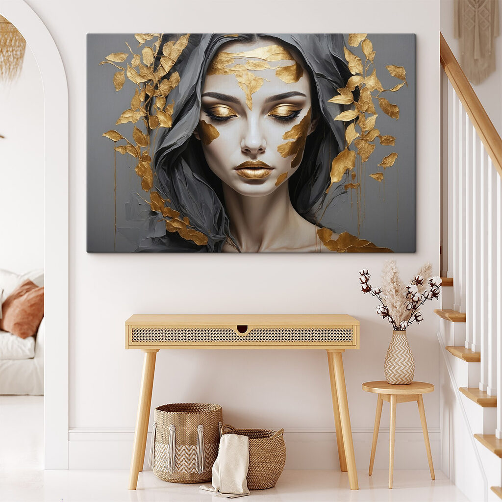 Ethereal beauty adorned in metallic leaves