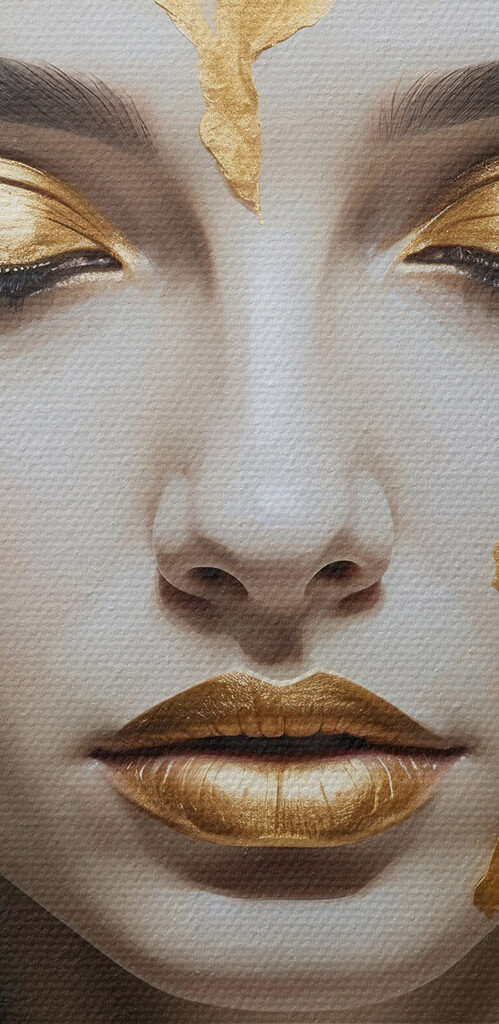 Ethereal beauty adorned in metallic leaves