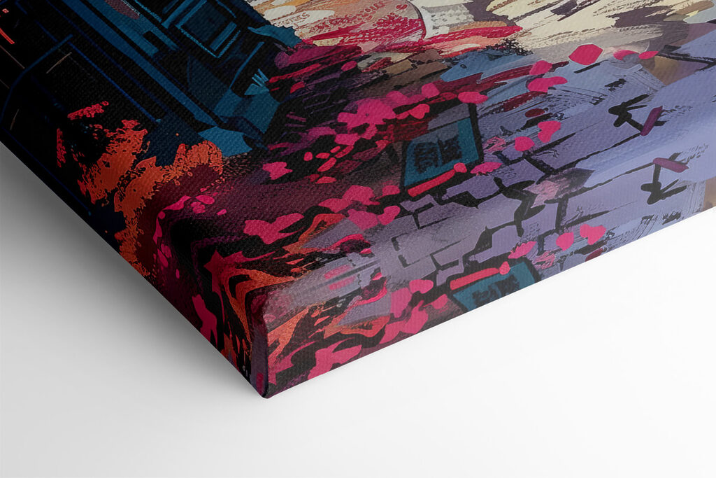 A street with tables and chairs and umbrellas A street with tables and chairs and umbrellas